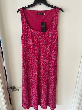 Lauren Ralph Lauren Hot Pink & Blue Patterned Sleeveless Dress